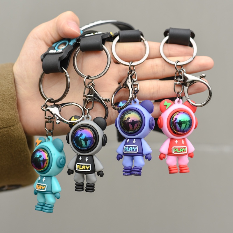 Kartun Beruang Petir Gantungan Kunci Untuk Pria Wanita/Boneka Astronot Lucu Keyring Bag Pendant Couple Car Keyholder Tas Kreatif Pesona Aksesoris