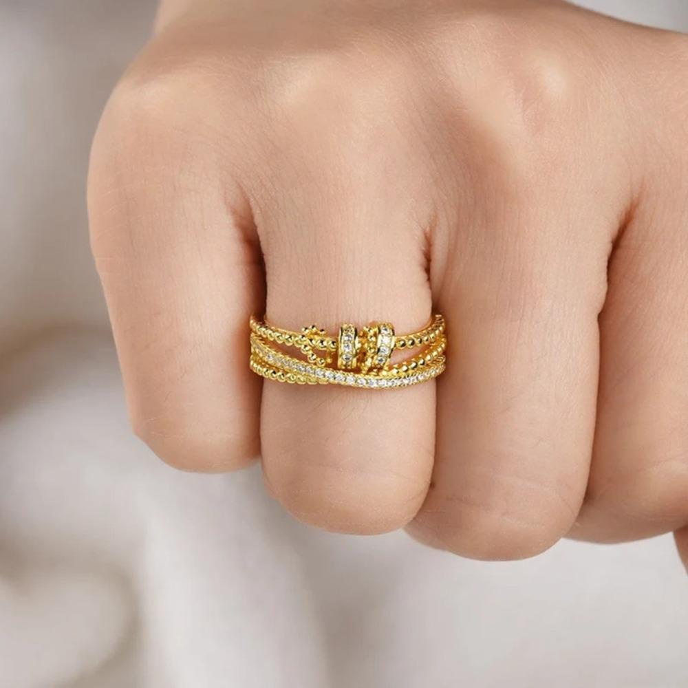 R-flower 3pcs Rings Anti Kecemasan Spinner Perhiasan Triple-Spin Ring