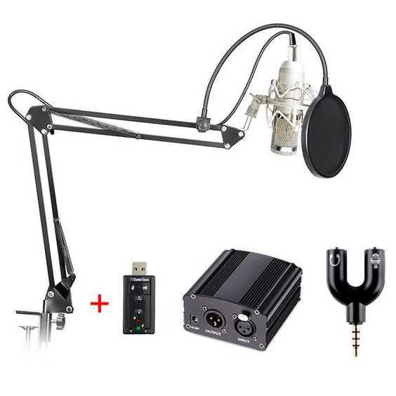 Condenser Microphone BM-800+Scissor Arm Stand+Phantom Power+SC+Filter Paket Microphone Podcast Microphone Karaoke Microphone jernih ( Mughnii )