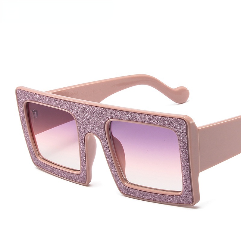 Eropa oversized frame shiny sunglasses Wanita square flat top sunglasses Pria trend travel Kacamata Pesta Mewah