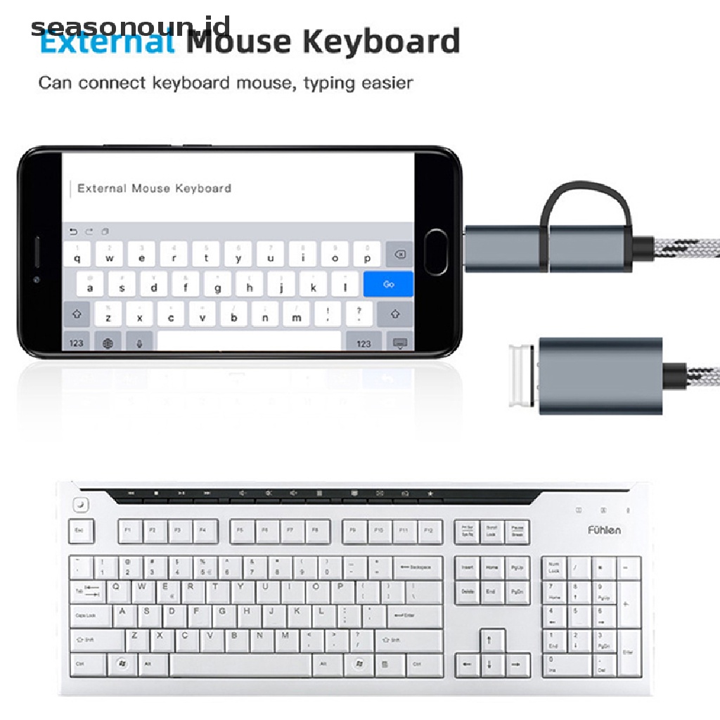 Seasonoun 2in1 type-c to USB 3.0 adapter Konektor Kabel Cas Handphone.