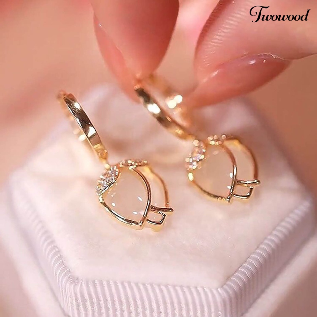 Twowood 1pasang Menjuntai Anting Bersinar Berlian Imitasi Electroplating Pendant Geometris Dekorasi High-end Mewah Vintage Opal Bunga Anting Perlengkapan Kostum