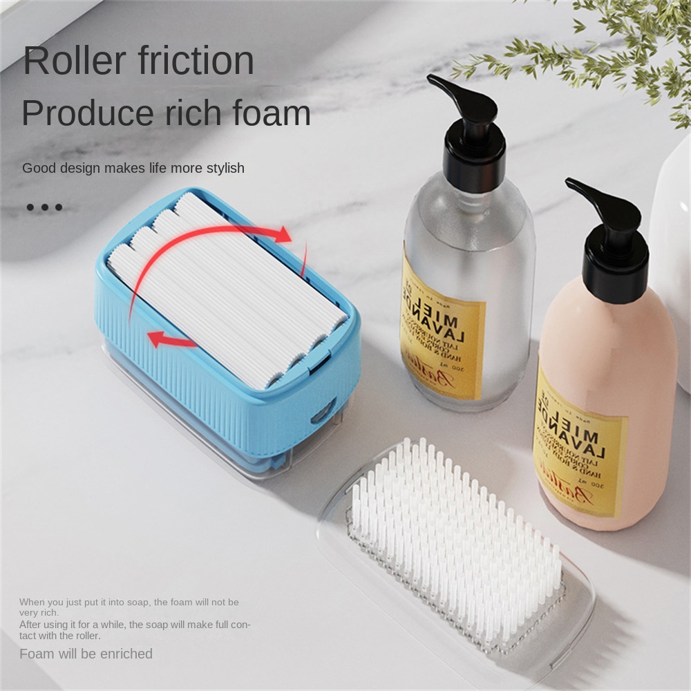 ღ Portable Sabun Kotak Sabun Berkilau Kotak Tangan-Gratis Roller Sabun Kotak Laundry Sikat Drain Sabun Tempat Multifungsi kamar Mandi Penyimpanan Drain Kotak