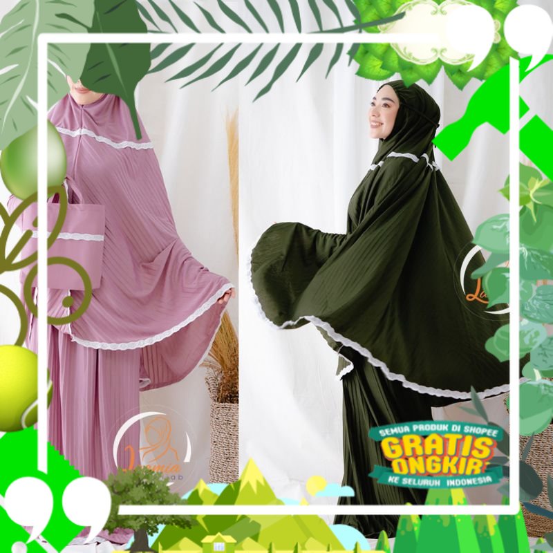 Mukena Dewasa Plisket Jumbo + Tas Mukena / Mukena Traveling / Murah / Cantik / sage - [MURI] Mukena 