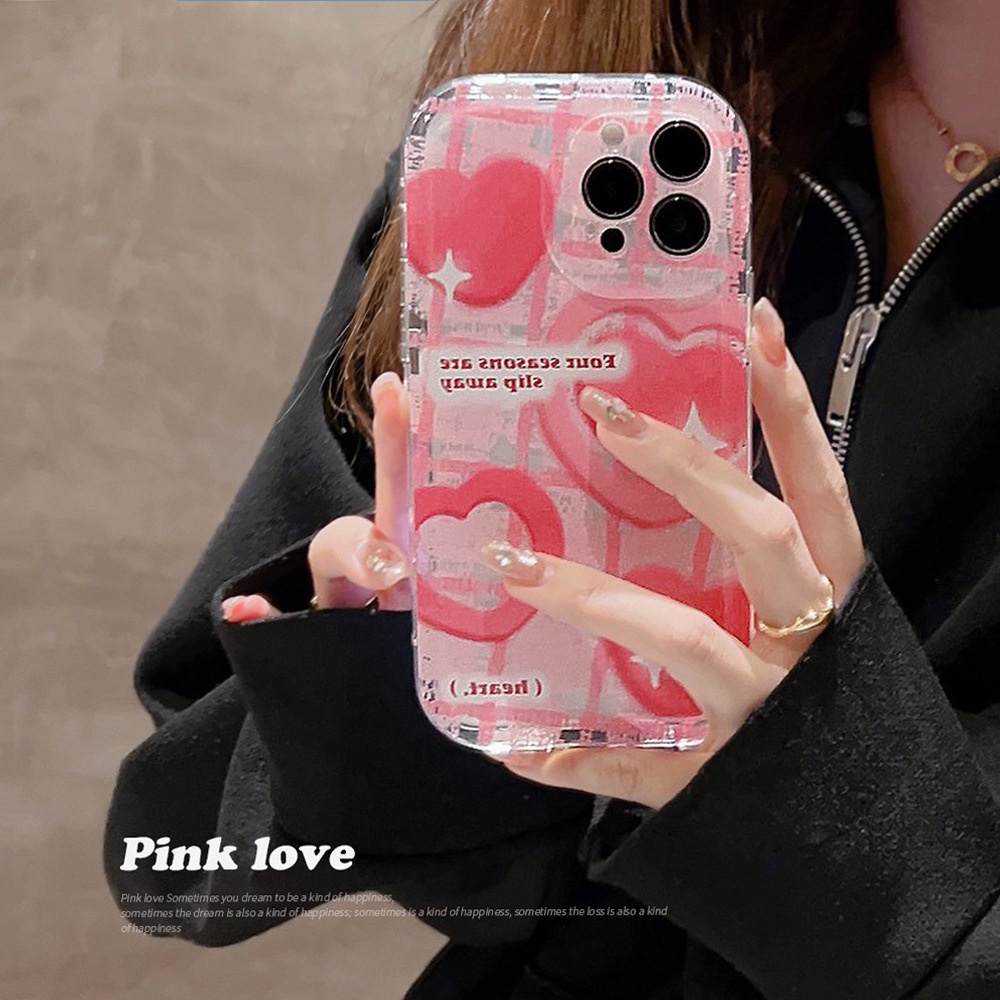 IPHONE Case Silikon Hati Pink Untuk Iphone14 11 12 13 PRO MAX Casing Cover Pelindung AT0080