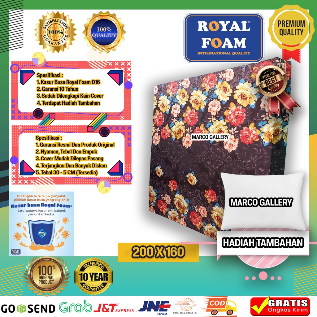 [200X160] Kasur Busa ROYAL FOAM D16 Ukuran 200 X 160 cm Garansi 10 Tahun Anti Kempes GRATIS Bantal M
