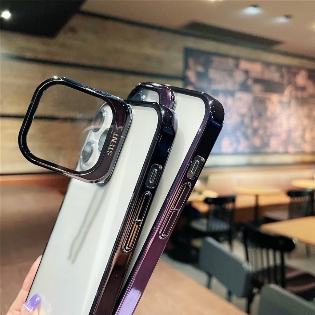 Invisible Holder Kickstand Metal Lens Phone Case Untuk iPhone 13pro 14pro Max Dengan Film Lensa Dilapisi Bingkai Ponsel Cover