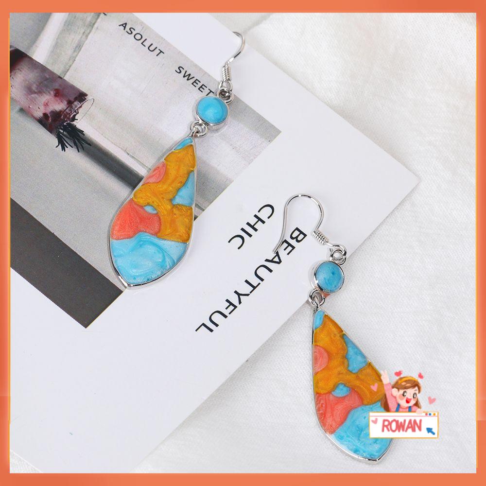 R-flower 1pasang Anting Pirus Kait Fashion Charm Opal