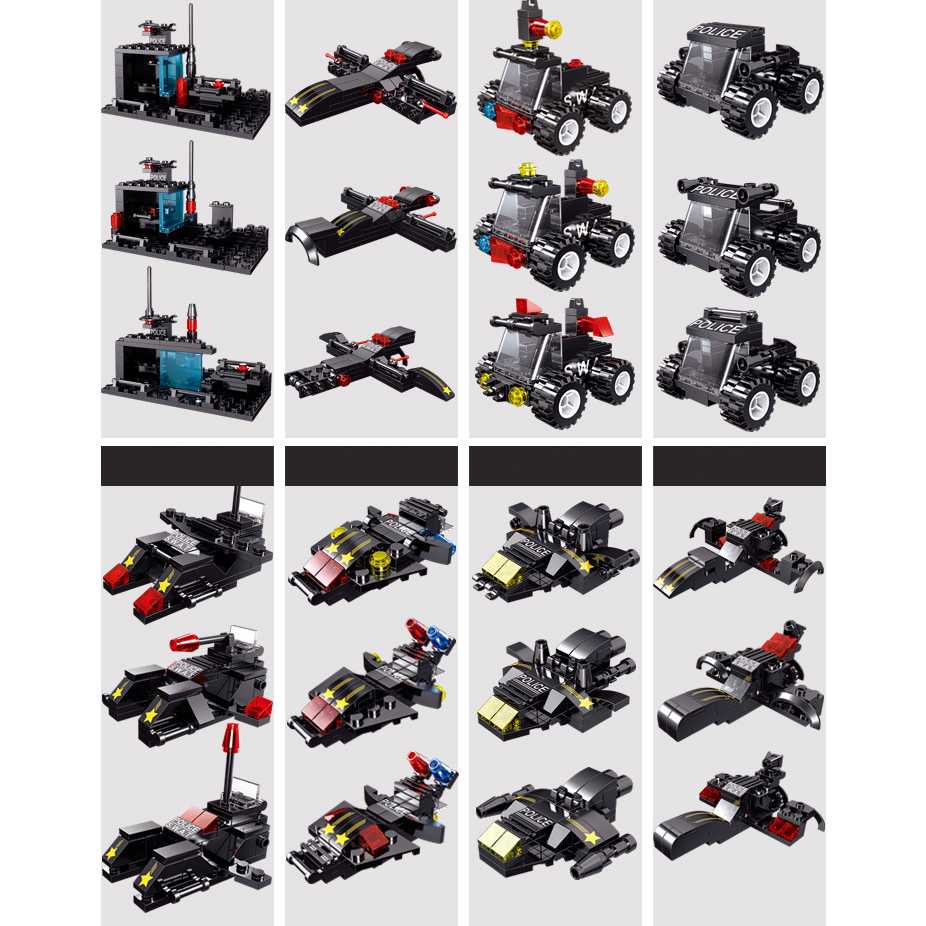 LELEBROTHER Mobil Mainan Anak Building Blocks Mobil Military Mobil Tentara Police Car 550PCS - C035