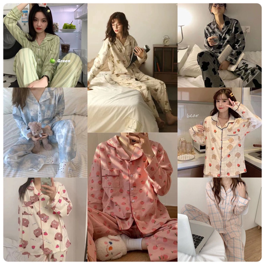 TOPGROSIR TG1537 Setelan Baju Tidur Wanita Motif Berkarakter/Baju Tidur Berkerah Lengan Dan Celana Panjang Import Part 1