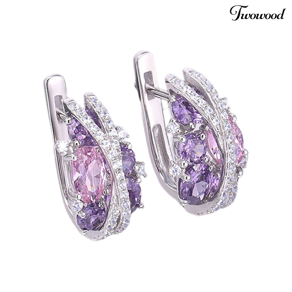 Twowood 1pasang Anting Pejantan Double-Layer X-Berbentuk Berongga Berkilau Temperamen Berlian Imitasi Dekorasi Tahan Luntur Retro Kreatif Cubic Zirconia Earrings Perhiasan Aksesori