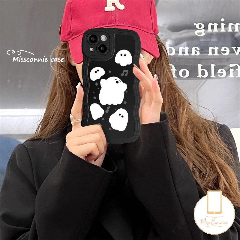 Cute Ghost Black Case Realme C15 C55 C53 C35 C20A C21Y C25s C11 C25Y C3 C17 C30 8Pro 9Pro+9 7 5s 5 6i 10 9i 8 8i 7i 5i C20 C25 C33 C12 Soft Tpu Wavy Edge Shockproof Phone Sarung