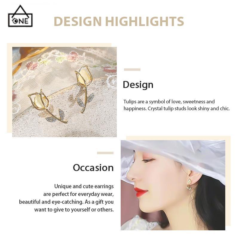 COD❤️Anting Stud Desain Bunga Tulip Bahan S925 Silver Gaya Korea Untuk Wanita-A.one