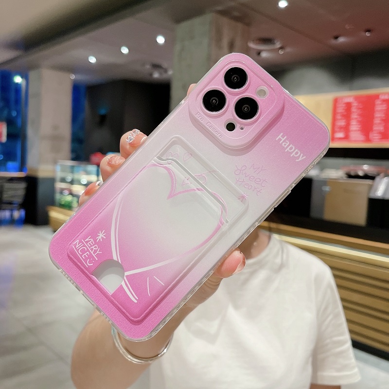 IPHONE Case Pelindung Handphone Iphone14 Segar Kecil love pink Biru13 12 11 pro max xr xsmax plug-in case Transparan Paket Lengkap