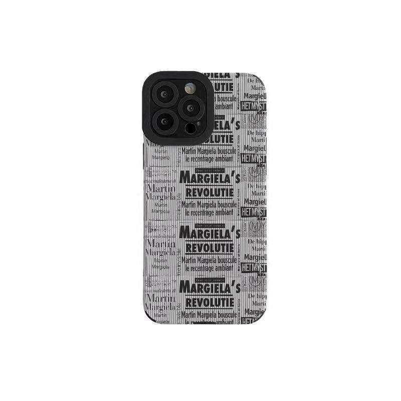 【Lamb Skin】Grey English Newspaper Poster Soft Case for IPhone 6S 7 Plus 8 Plus X XS XR XS Max 11 13 12 14 PRO Max 14 Plus 12 13 Mini Camera Protect Women's Fashion