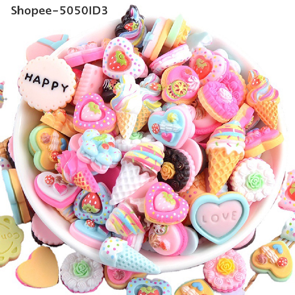 [HOT] 10pcs Rumah Boneka Miniatur Supermarket Makanan Cemilan Mini Resin Kue Decoratio [ID]