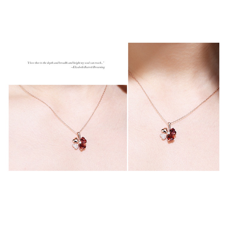 Goldkingdom Fashion Perhiasan Aksesoris Ready Stock Mewah Edisi Korea Semanggi Beruntung Kalung Garnet Liontin Kristal Merah Rantai Wanita Perhiasan Perak