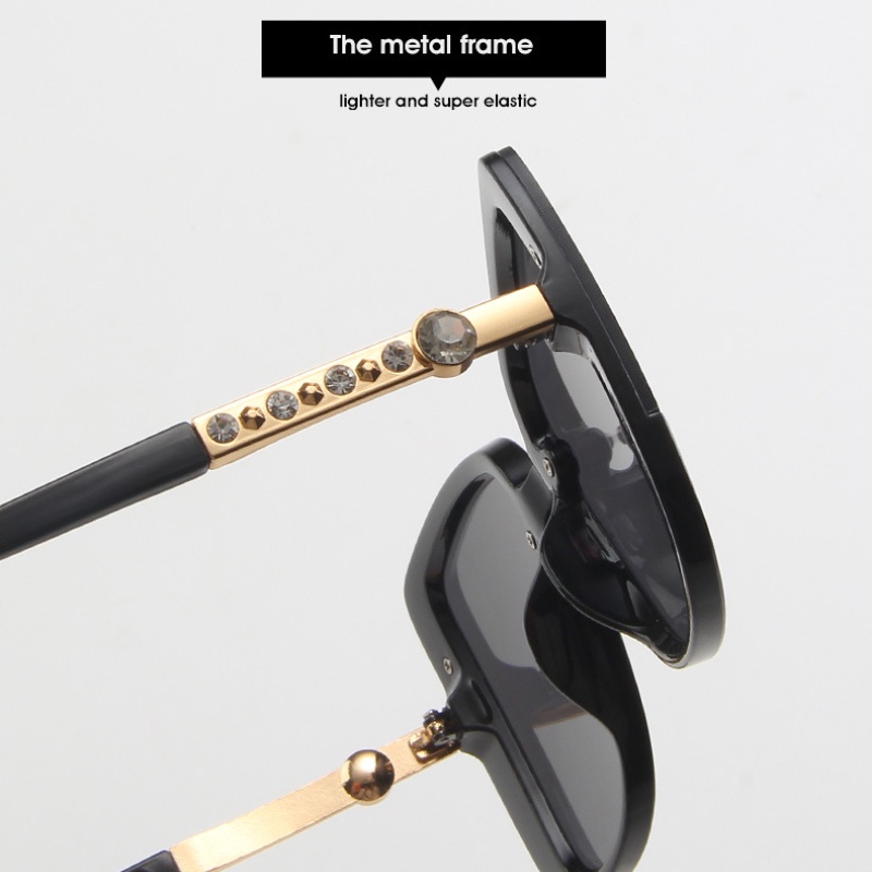 (YUZHU) Oversized Square Frame Diamond Temple Sunglasses Women Western Fashion Metal Temple Sunglasses