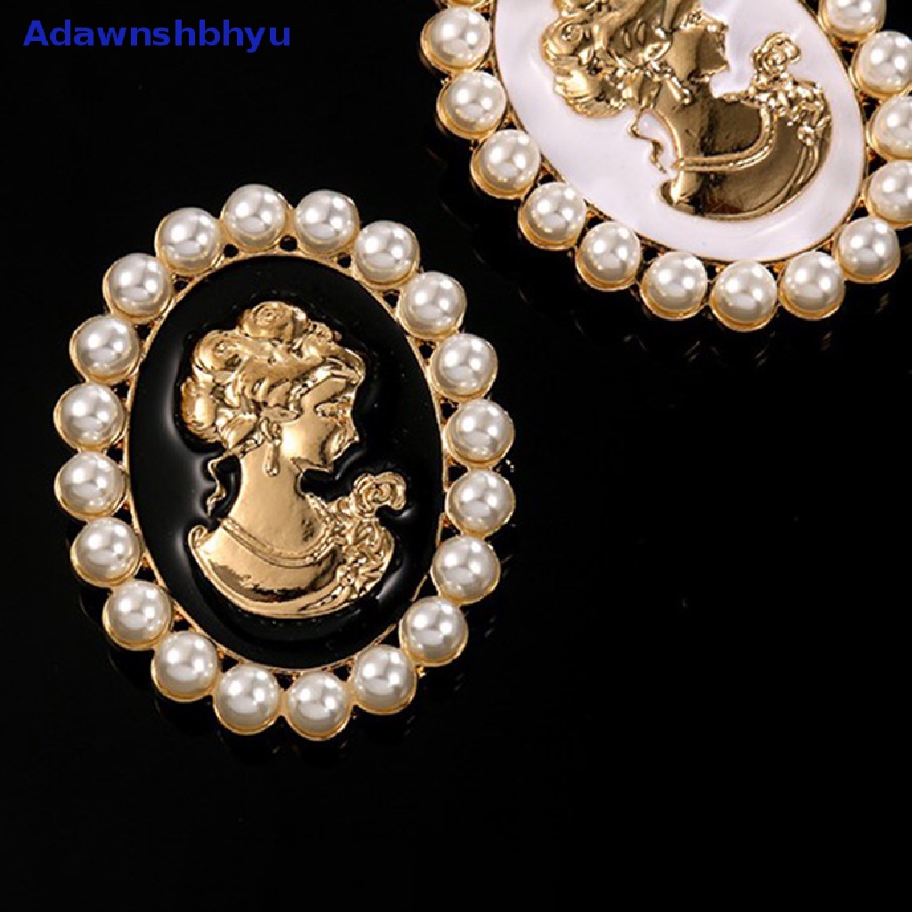 Adhyu 1pc Vintage Gold Beauty Head Pearl Bros Alloy Drip Minyak Plag Lapel Pin ID