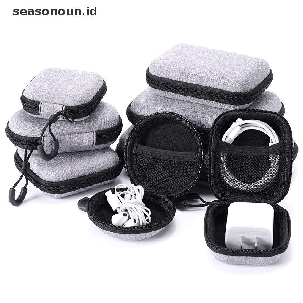 Seasonoun Tas Penyimpanan Earphone Kecil EVA Earbud Holder Hard Shell Kabel Data Organizer Bag Earbud Pelindung Daya Serap Case Wadah Kantong Koin.