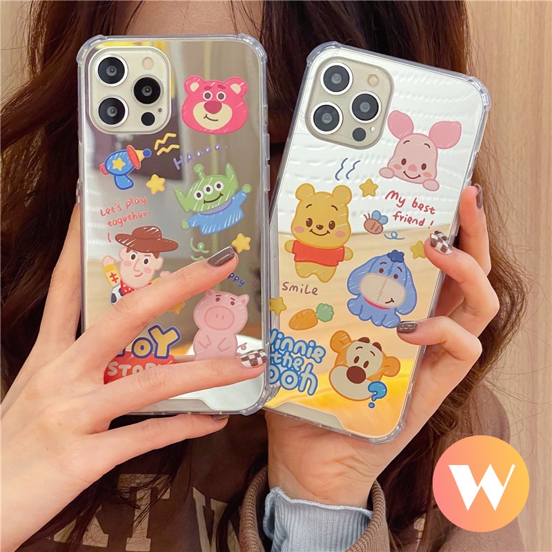 IPHONE Kartun Disney Winnie The Pooh Manyo Case Kompatibel Untuk Iphone11 13 12 Pro Max 7Plus XR X XS Max8 7 Plus SE 2020 Toy Story Lucu Alien Make Up Mirror Phone Cover