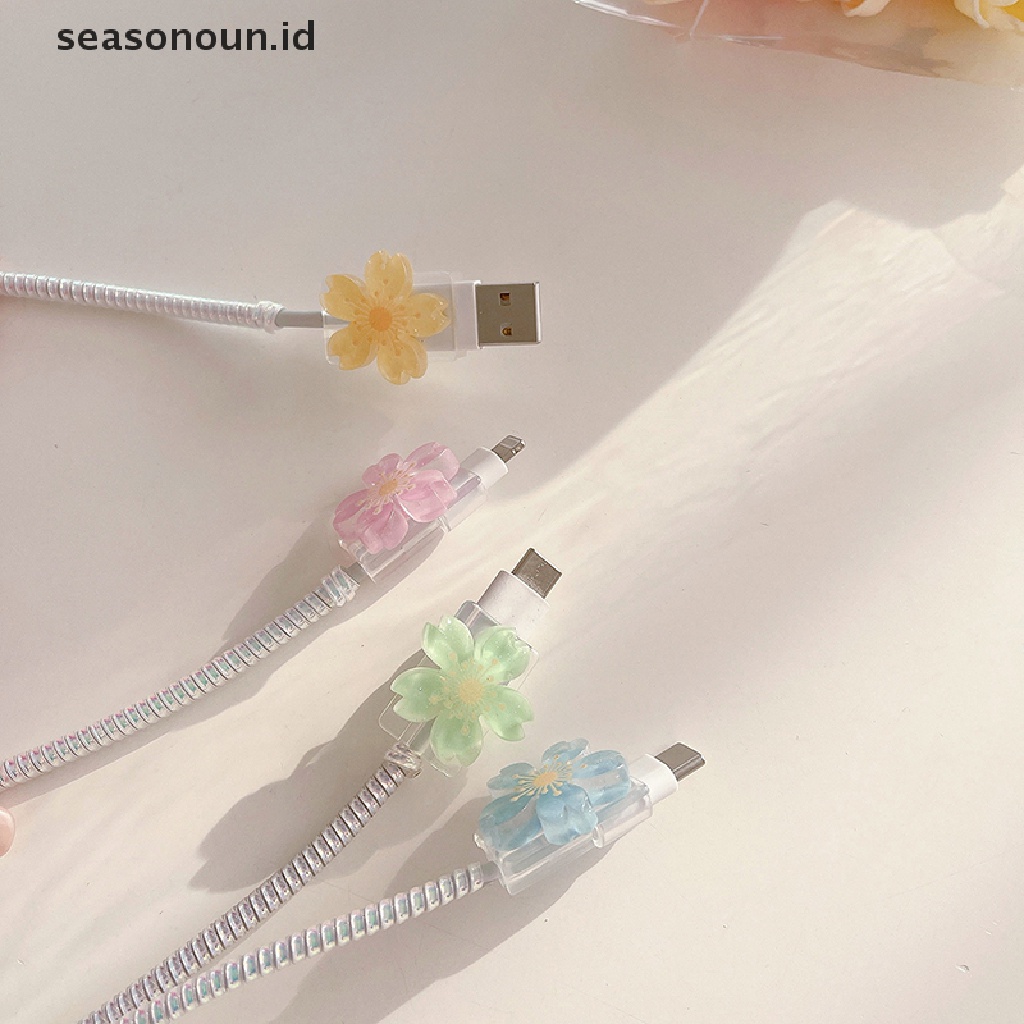 Seasonoun Flowers Charger Protector Cable Bite Untuk Iphone 13kabel Type-C.