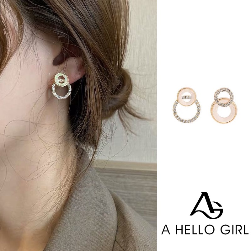 Anting Tusuk Gantung Asimetris Desain Lingkaran Hollow Hias Zircon Gaya Koreasimple Untuk Wanita