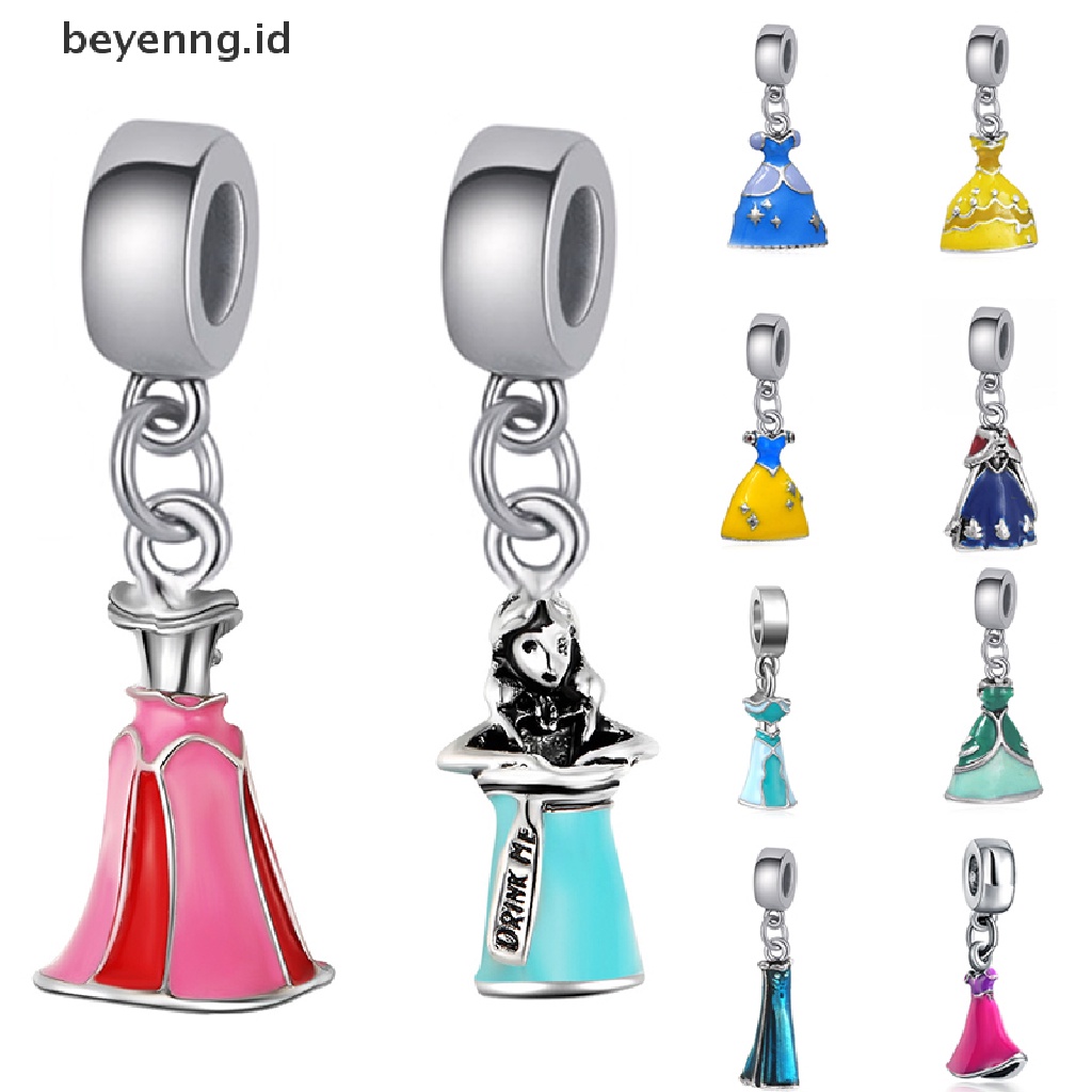 Beyen Princess Dress Manik-Manik Perak Berlapis Lubang Besar Liontin DIY Perhiasan Wanita Aksesori Kreatif Sweetie Enamel Putri Gaun Manik-Manik Perak Berlapis Lubang Besar Pesona Liontin Perhiasan Mak