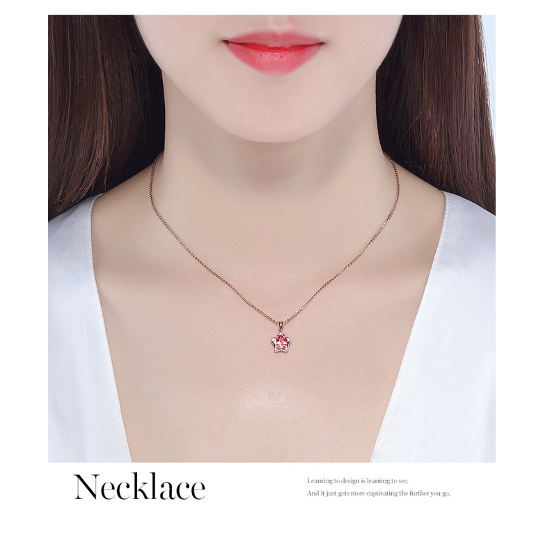 Goldkingdom Aksesoris Perhiasan Fashion Ready Stock 1karat Merah Tourmaline Liontin Berlapis Rose Gold Kalung Wanita Perhiasan Warna-Warni