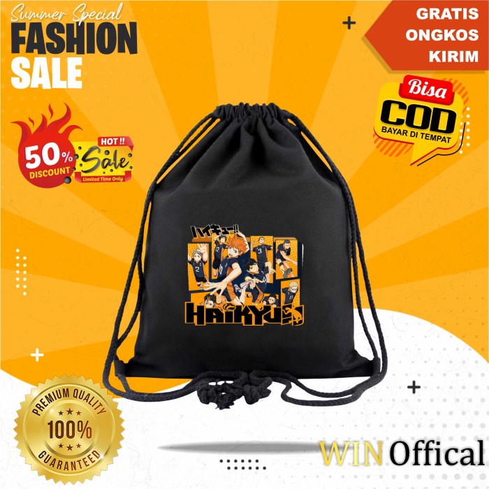 tas serut anime haikyuu haikyu tas anime serut murah pria wanita hitam