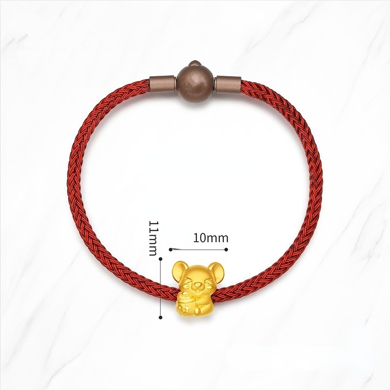 Goldkingdom Fashion Perhiasan Aksesoris Ready Stock Warna Emas Asli Kadar 375 Transportasi Manik-Manik Gelang 3D Keras Emas Asli Kadar 375 Gelang Perempuan Tikus Rejeki Harta Karun Honmei Zodiak Tikus Gelang