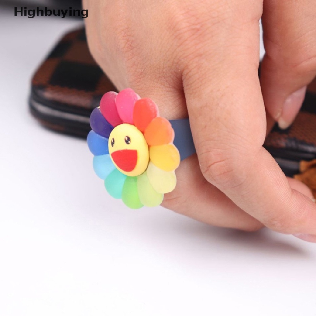 Hbid Hujan Permen Warna Sun Flower Smiley Face Cincin Resin Akrilik Untuk Wanita Fashion Lucu Manis Keren Cincin Gadis Perhiasan Hadiah Glory