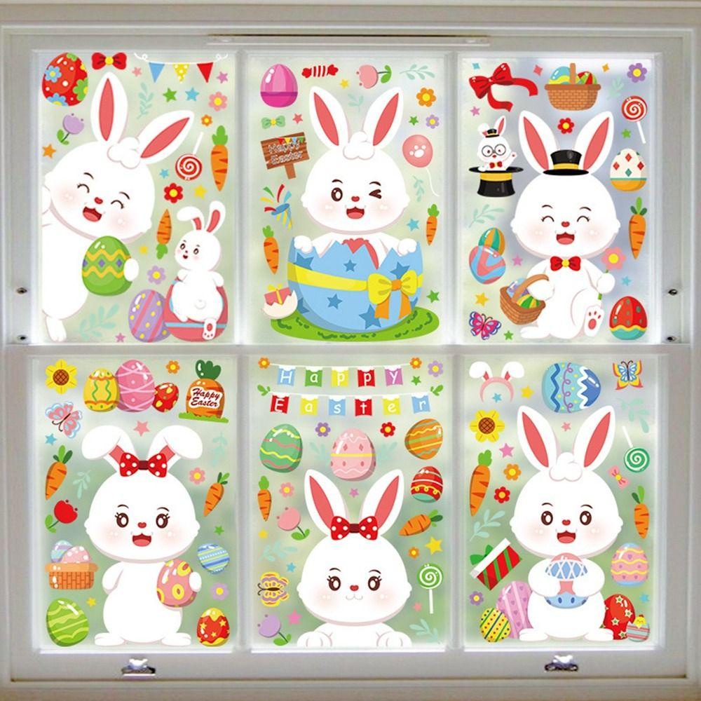 [Elegan] Stiker Dinding Kreatif Electrostatic Bunny Dekorasi Kamar Anak Latar Belakang Dinding Paskah Happy Window Stickers