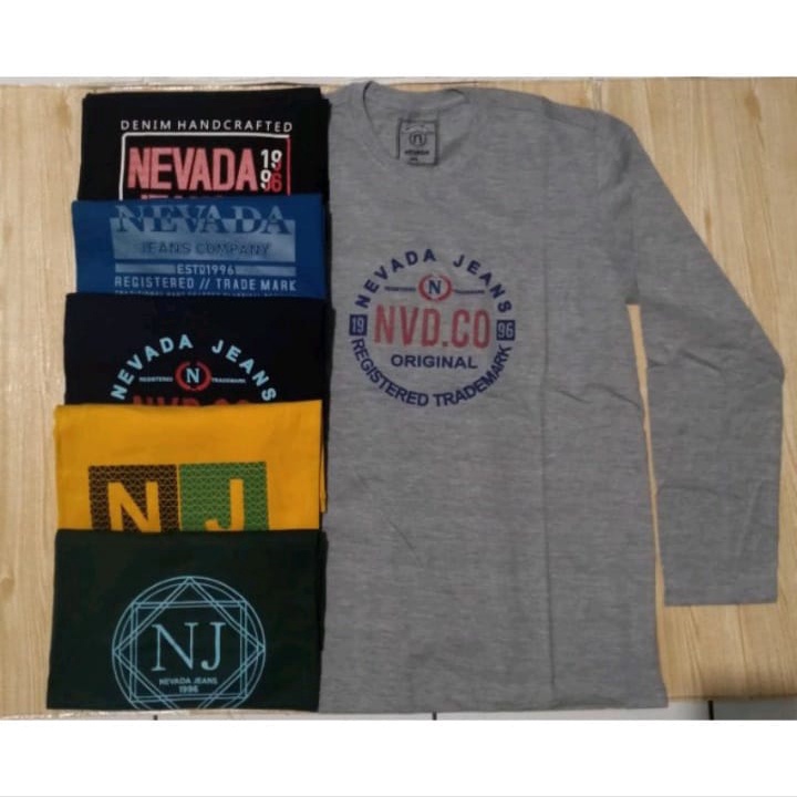 Paket 3pcs KAOS NEVADA  LENGAN PANJANG MOTIF RANDOM| kaos 2023| kaos pria distro NEVADA| baju kaos p
