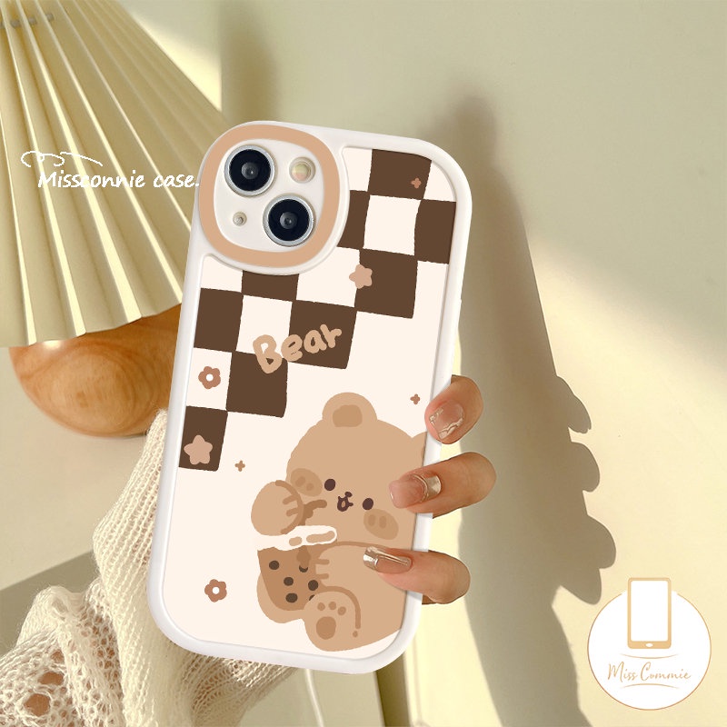 Case Imut Kartun Vivo Y36 Y02T Y11 Y02 Y35 Y15s Y21 Y12i Y21s V25 V25E Y15A Y15 Y12 Y20 Y16 Y17 Y22 Y30 Y51 V23E V23 Y20i Y33s Y31 Y91C Y22s Y21A Y91 Y20s Lovely Sarung Beruang Kotak-Kotak