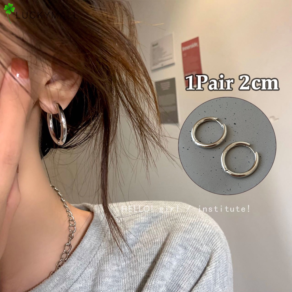 Anting Hoop Emas Perak Hitam Anting Hoop Unisex Anting Simple Untuk Wanita Perhiasan Aksesori Trendi