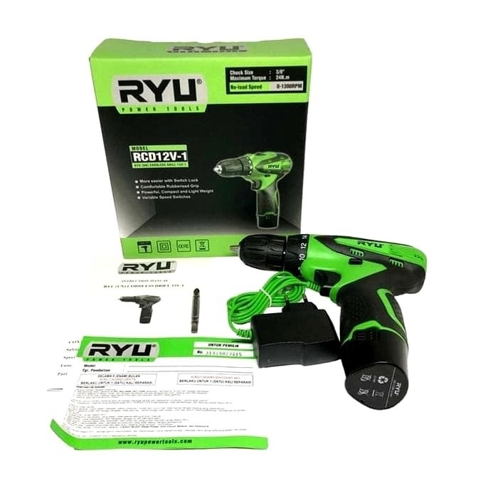 Bor Baterai Cordless 12 Volt RCD RYU 12V-1 Cordless Bor Besi Kayu Baterai Set Termurah Berkualitas