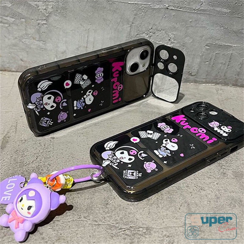IPHONE Casing Ponsel Kuromi Lucu Kartun Kreatif Kompatibel Untuk Iphone14 13 7 8 Plus XR X11 12 14 Pro MAX XS MAX SE Indah Flip Make Up Cermin Shockproof Silicon Lembut TPU Cover