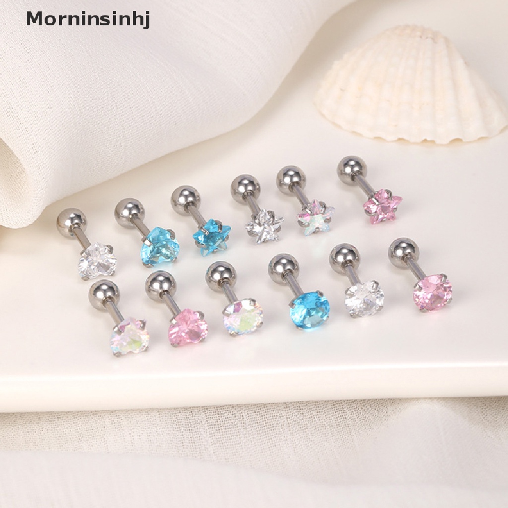 Mornin 1pasang Fashion Sederhana Kristal Zirkon Ear Studs Earrings Stainless Steel Tulang Rawan Helix Telinga Tulang Anting Kuku Untuk Wanita Pesta Perhiasan Minimalis id