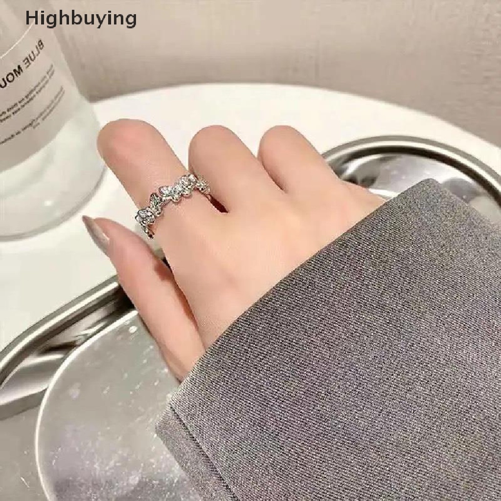 Hbid New Fashion Butterfly Rings Shiny Zircon Leaves Geometric Adjustable Finger Ring Gadis Minimalis Pernikahan Cincin Kepribadian Pesta Perhiasan Glory