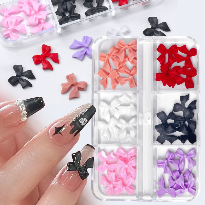 6kisi/kotak Ikatan Simpul Pesona Kuku Flatback Nail Art Perhiasan Butterfly Flower Beads Nail Rhinestones 3D Kuku Manicure Aksesoris