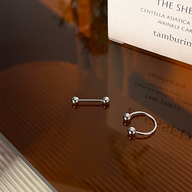 Papaozhu 1PC Keren Stainless Steel U Berbentuk Bola Kecil Stud Anting Untuk Wanita Pria Punk Cuff Earring Kepribadian Telinga Aksesoris