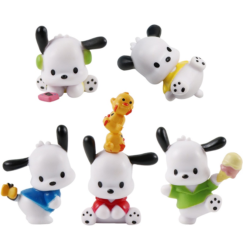 5pcs/set Kartun Anime Figure Pochacco Sanrio Kawaii Boneka Anak Ulang Tahun DIY Dekorasi Anak Perempuan Mainan Desktop Ornamen