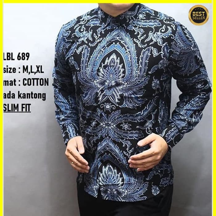 KEMEJA PRIA BATIK LENGAN PANJANG HEM BAHAN KATUN HALUS 40S LBL 689 MEWAH PREMIUM BAJU ELEGANT SIZE M L XL  SKU MS JAKARTA