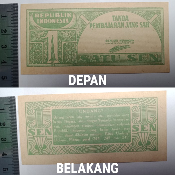 Uang Kuno Indonesia 1 SEN Asli tahun 1945 Peninggalan Sejarah