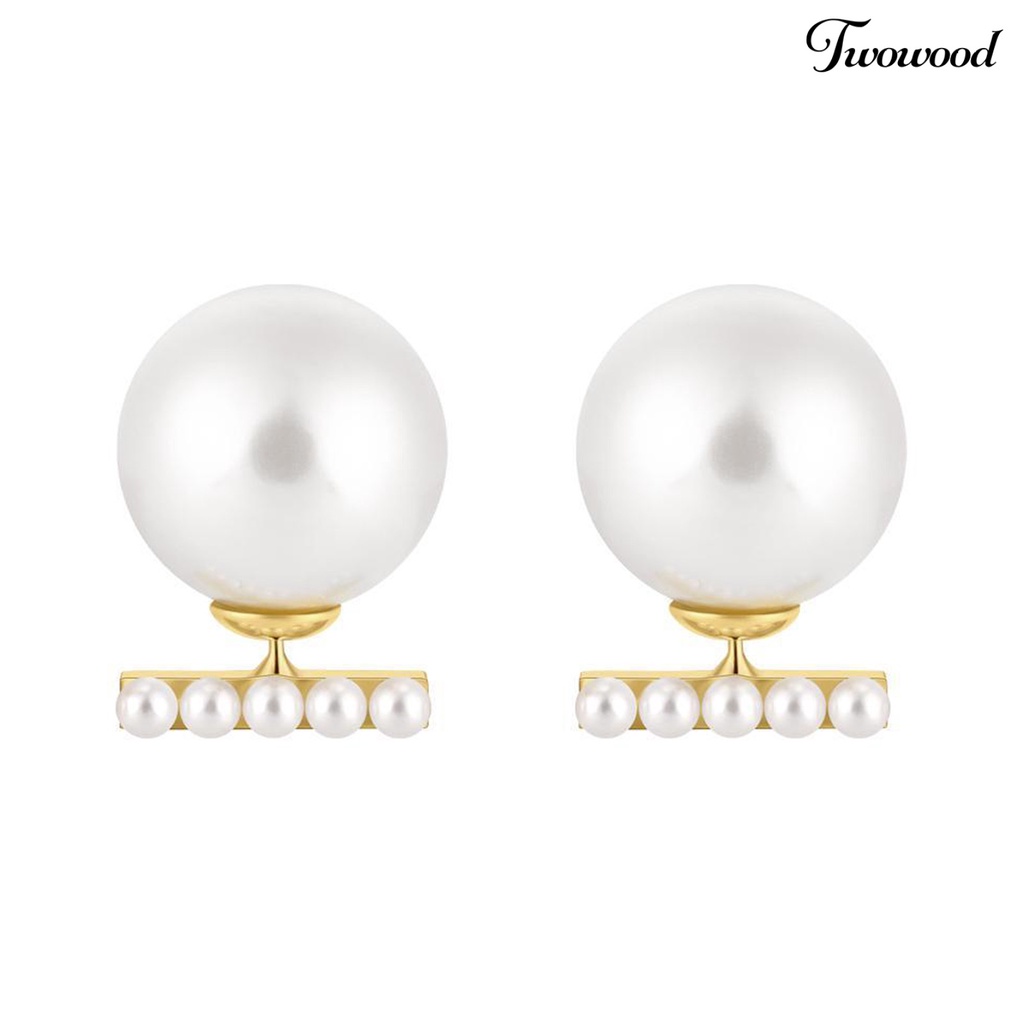 Twowood 1pasang Anting Wanita Tanpa Sakit Memakai Dekorasi High Gloss Hypoallergenic Faux Pearl Stud Earrings Fashion Jewelry