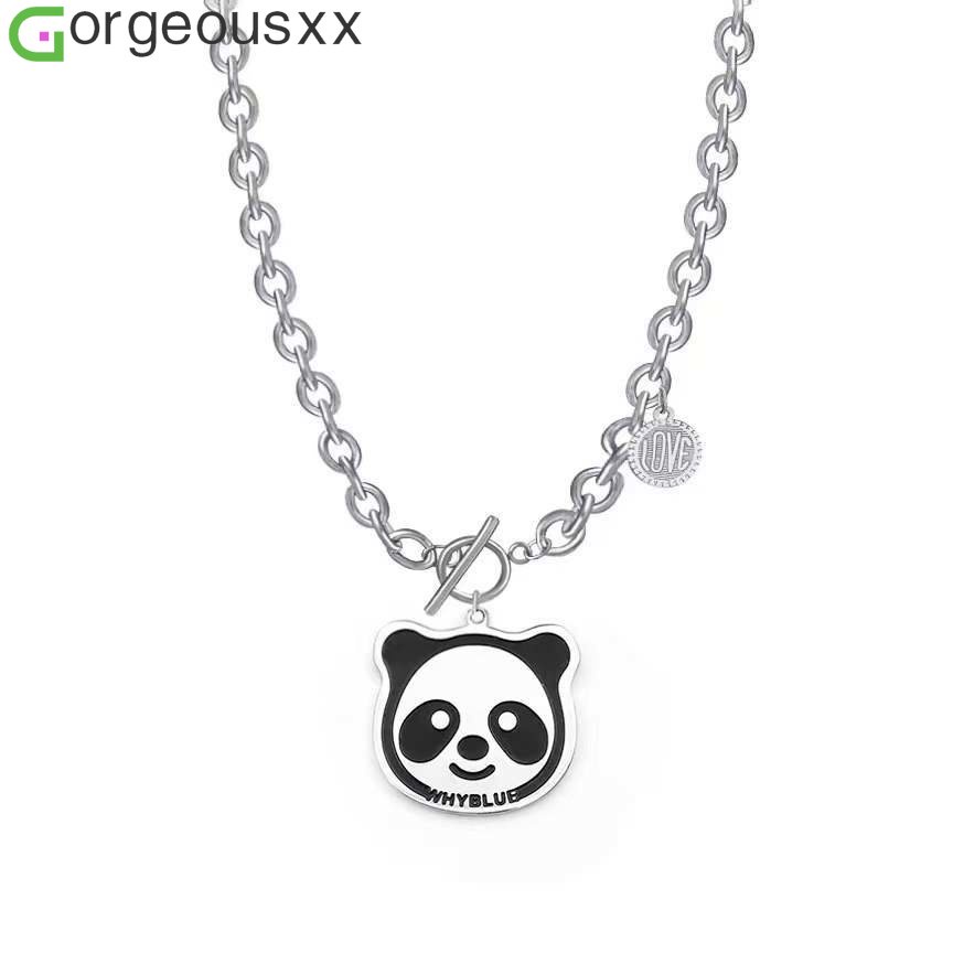 Kalung Liontin Panda Lucu Kepribadian Sederhana Untuk Unisex Hip-hop Rantai Tebal Harian Mode Baru Memakai Aksesoris