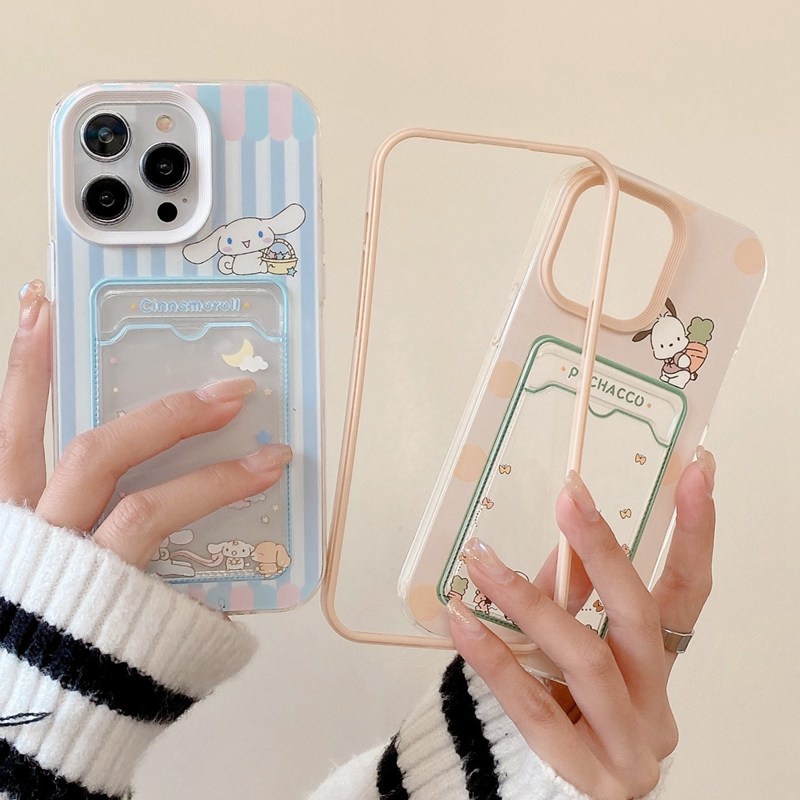 【Card Bag】Cute Pacha &amp; Cassia Dog Soft Case HP iP iPhone 6 6S 7 8 14 + Plus SE 2020 X XS XR 11 12 13 Pro Max 3in1 Clear Casing Apple