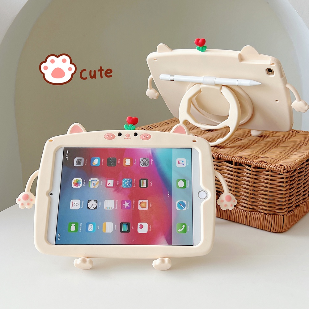 Untuk Huawei MatePad SE 10.4 (2022) AGS5-L09 AGS5-W09 10.4-inch Tablet Casing Pelindung Fashion360° Rotating Ring Stand Case Silikon Lembut Lucu Kartun Hewan Lucky Cat Cover