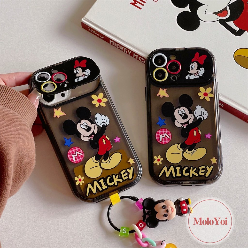 IPHONE Kartun Disney Mickey Bunga Case Kompatibel Untuk Iphone11 14 13 12 Pro Max7 8 14 Plus X XR XS MAX SE 2020 Kreatif Indah Flip Make Up Cermin Shockproof Lembut TPU Phone Cover